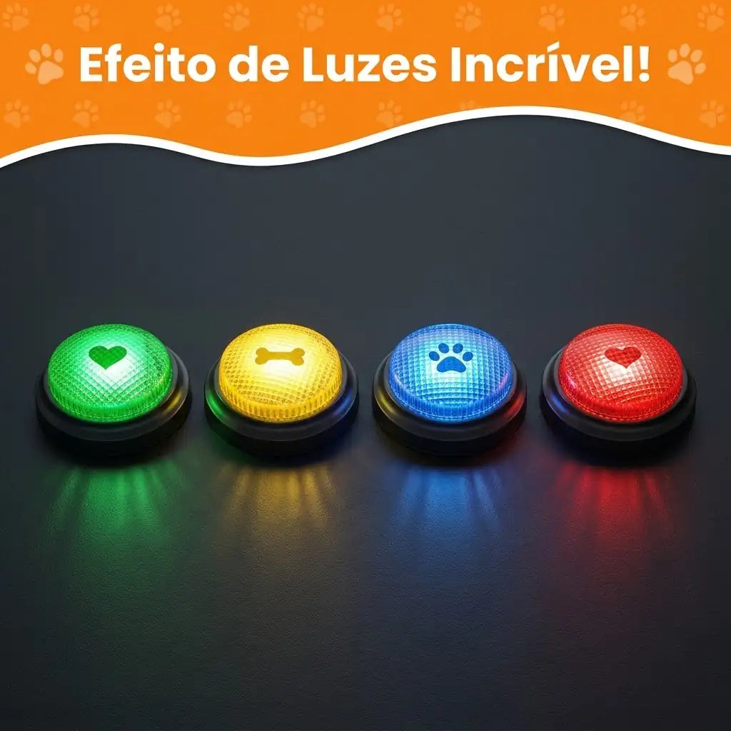 Kit com 4 Botões de Voz para Cachorros com Adesivos e Efeito Luminoso