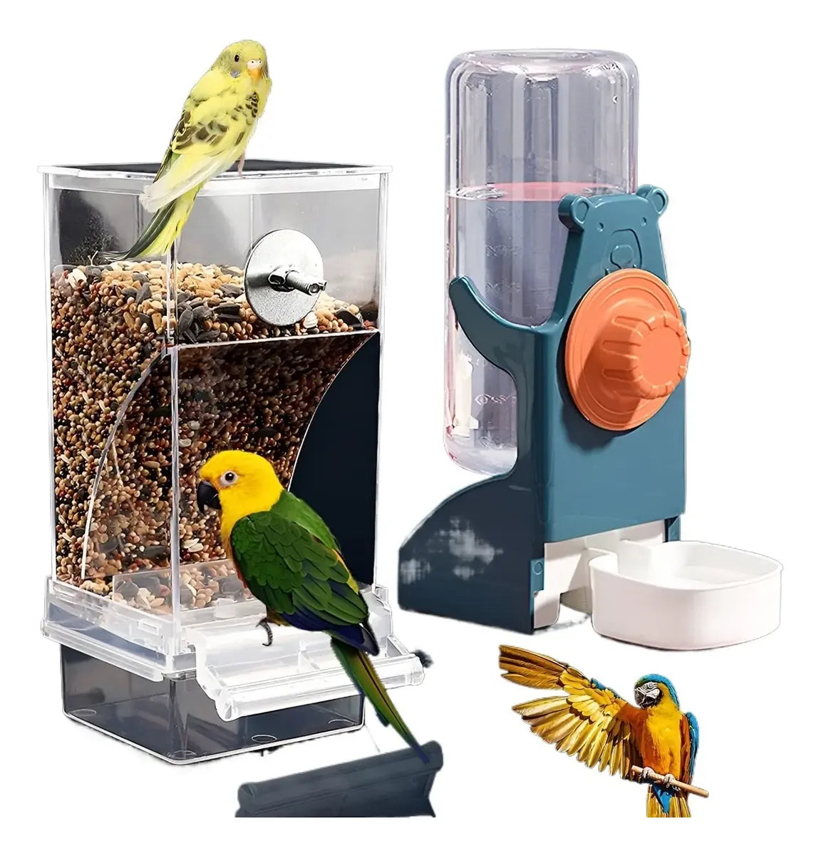 Kit Comedouro e Bebedouro Automático para Papagaios e Aves – Antissujeira e Fácil de Limpar
