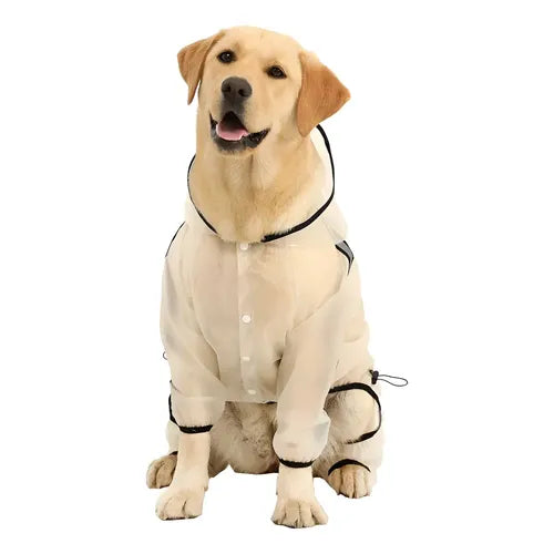 Capa de Chuva Transparente para Cachorros com Capuz e Faixas Refletivas – Impermeável