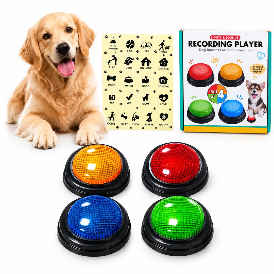 Kit com 4 Botões de Voz para Cachorros com Adesivos e Efeito Luminoso