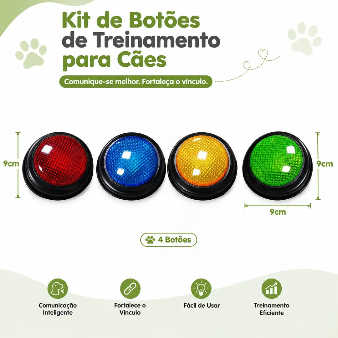 Kit com 4 Botões de Voz para Cachorros com Adesivos e Efeito Luminoso
