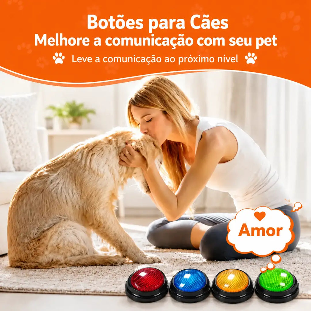 Kit com 4 Botões de Voz para Cachorros com Adesivos e Efeito Luminoso