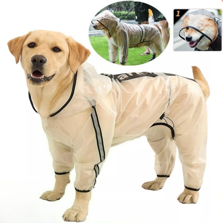 Capa de Chuva Transparente para Cachorros com Capuz e Faixas Refletivas – Impermeável