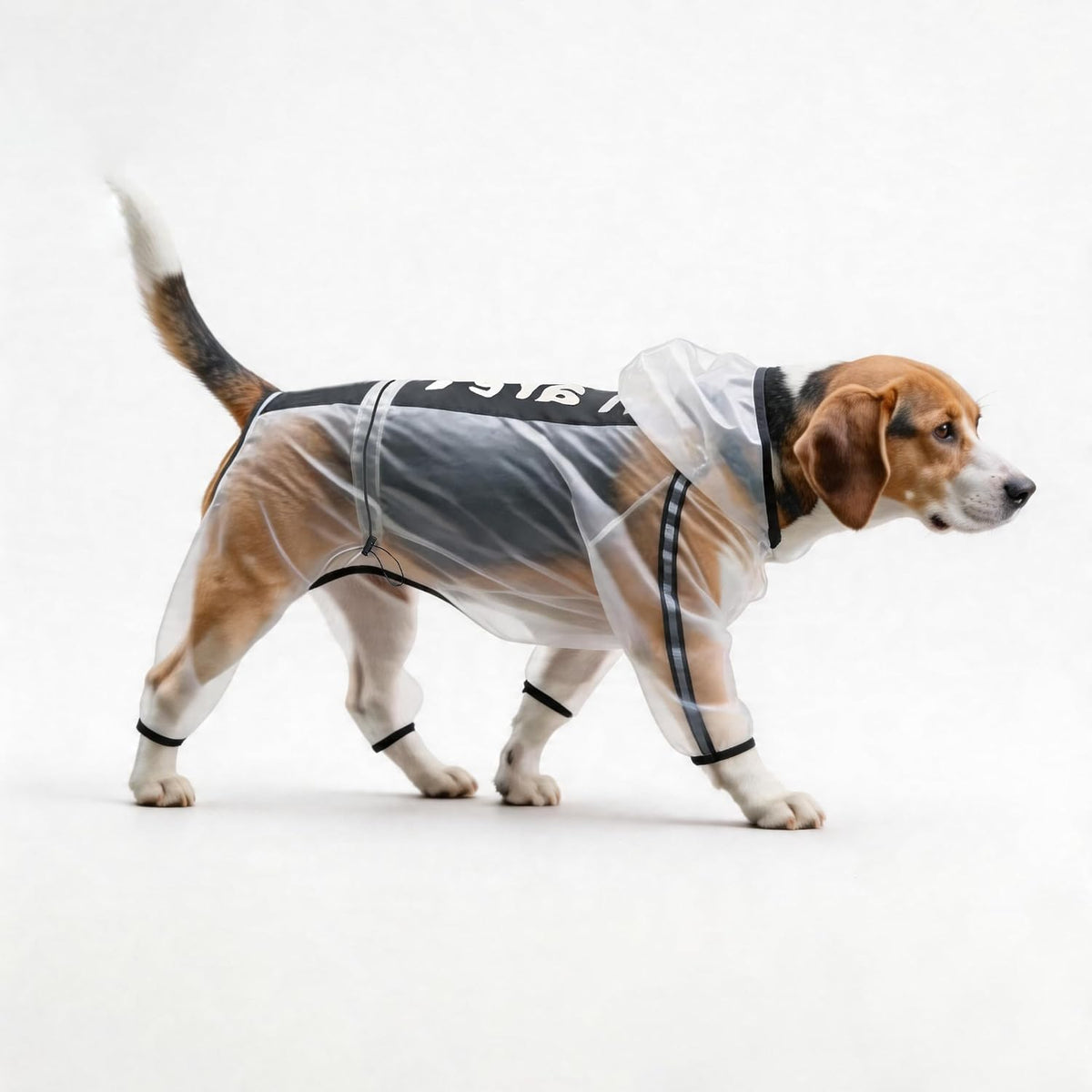 Capa de Chuva Transparente para Cachorros com Capuz e Faixas Refletivas – Impermeável
