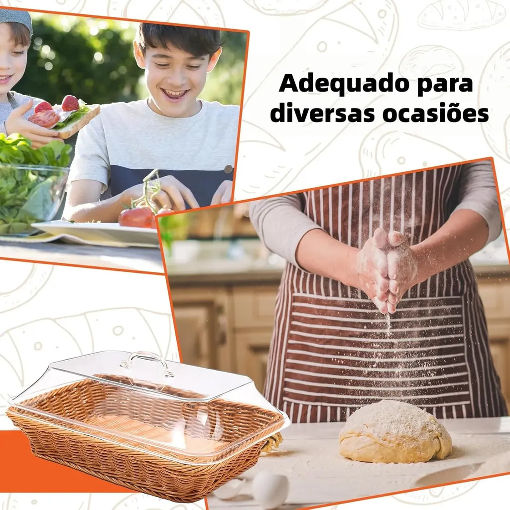 Cesta De Pão Com Tampa De Vime De Acrílico Para Alimentos