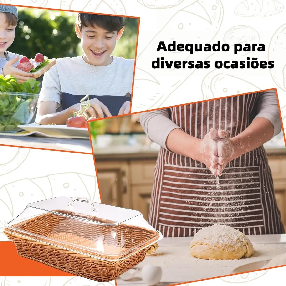 Cesta De Pão Com Tampa De Vime De Acrílico Para Alimentos