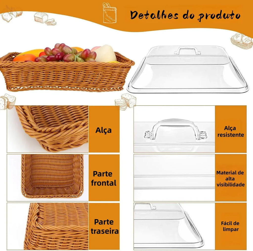 Cesta De Pão Com Tampa De Vime De Acrílico Para Alimentos