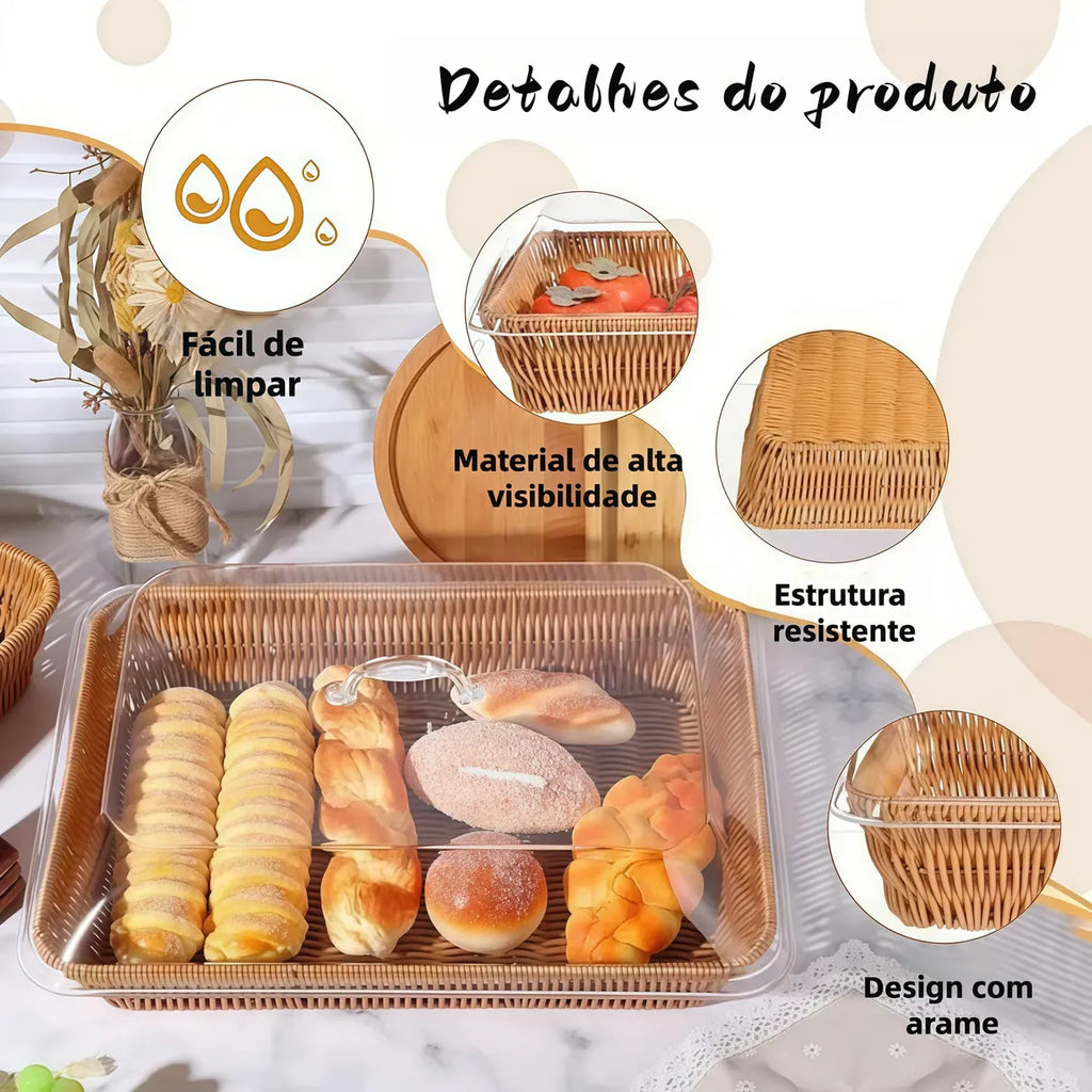 Cesta De Pão Com Tampa De Vime De Acrílico Para Alimentos