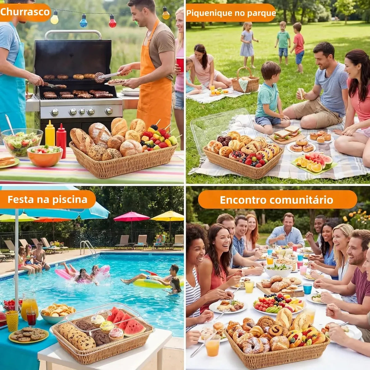 Cesta De Pão Com Tampa De Vime De Acrílico Para Alimentos