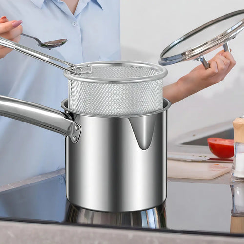 Fritadeira Profunda Aço Inoxidável Doméstica 1L Cesto Removível
