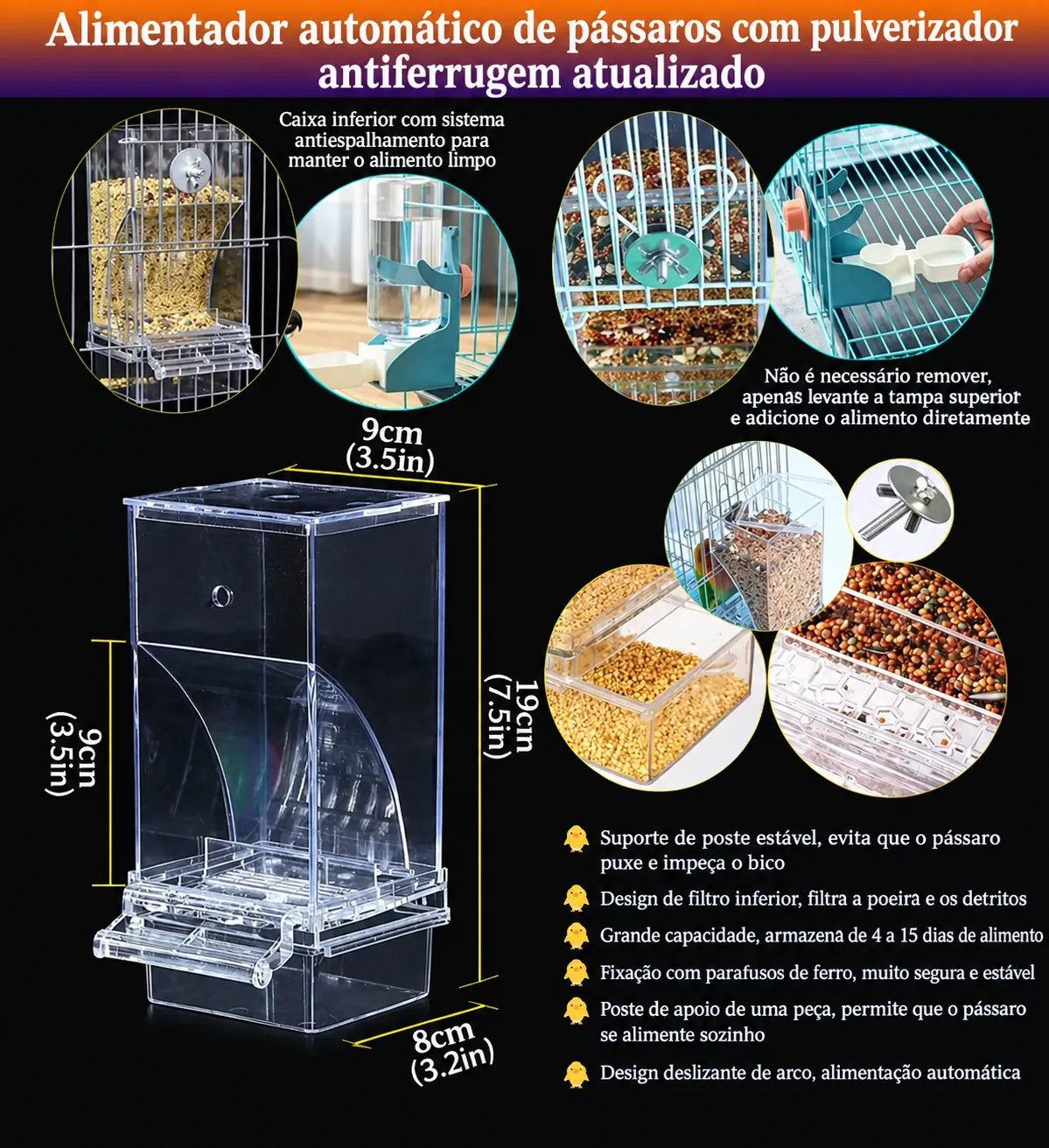 Kit Comedouro e Bebedouro Automático para Papagaios e Aves – Antissujeira e Fácil de Limpar